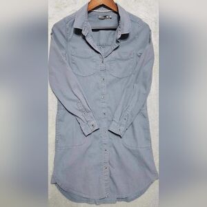 Prana Yarrow Organic Cotton Casual Button Down Shirt Dress Noir Blue Size Small